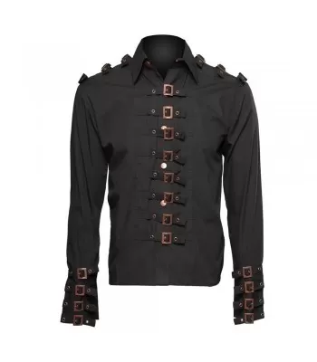 Men Steampunk Buckle Gothic Shirt Full Sleeve Fetish Shirt (2025)