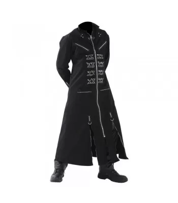 Men Black Long Gothic Coat Studs Buckle Punk Chrome Emo Coat (2025)