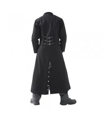 Men Black Long Gothic Coat Studs Buckle Punk Chrome Emo Coat (2025)
