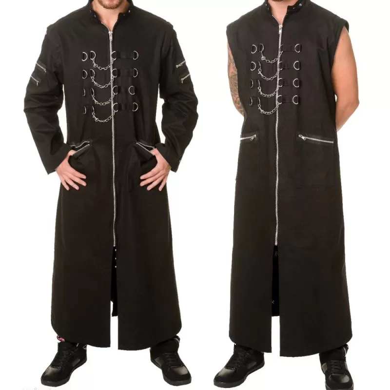 Men Long Coat Zip Studs Men Metal Punk Emo Rock Jacket Coat Gothic Coat ...