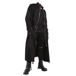 Men Gothic Coat Steampunk Black D Rings Long Coat Gothic Clothing