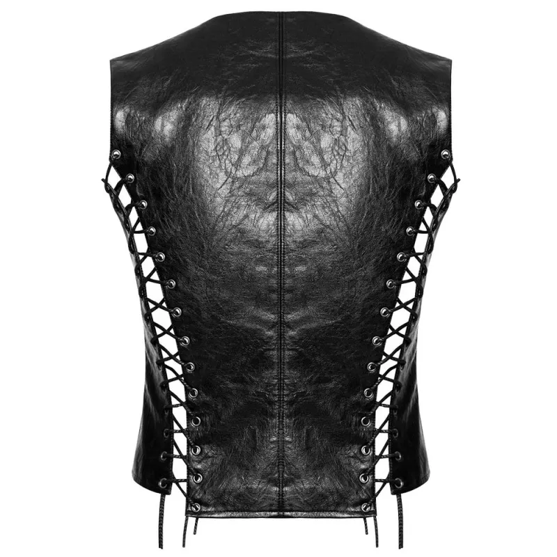 Punk Men Dieselpunk Waistcoat Black Gothic Faux Leather Men Gothic Vest  (2025)