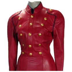 Women Red Leather Long Coat Victorian Style Celebrity Gothic Leather Coat 