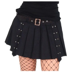 Women Gothic Rivet Pleated Black Skirt with Belt Style Skirt 