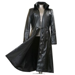 New Men Black Faux Leather Coat Trench Coat Men Vampire Victorian Long Coat