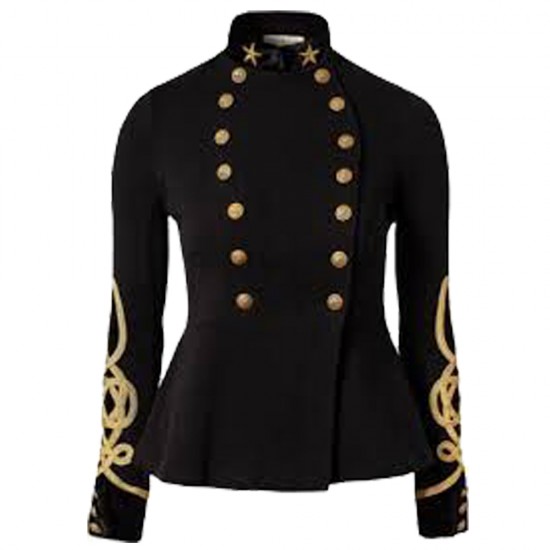 Military Goth Steampunk Victorian Black Trench Coat Jacket For Women 