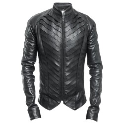 Men Gothic Jacket Black Genuine Leather Jacket Splice Biker Gothic Jacket For Sale
