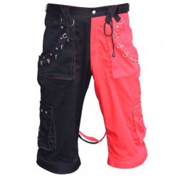 Men Black Bondage Short Cyber Punk Red Cotton Goth Short Trouser