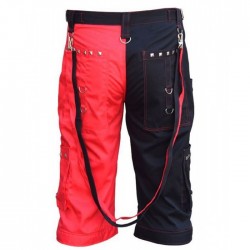 Men Black Bondage Short Cyber Punk Red Cotton Goth Short Trouser