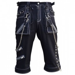 Men Bondage Gothic Short White Thread Chains Short Pant