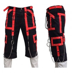 Men Gothic Cyber Bondage Short Red Straps Gothic Short Pant
