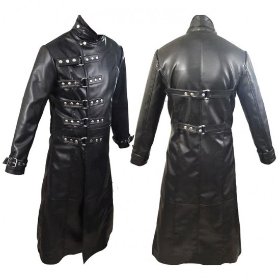 Mens Genuine Leather Gothic Long Coat Black Van Helsing