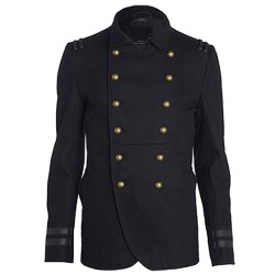 Men Gothic Coat  Black Wool Military Style Goth Coat 