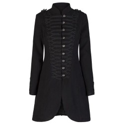 Women Military Style Coat Black Wool Victorian Style Braided Effect Coat 