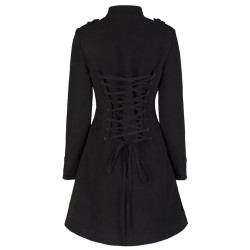 Women Military Style Coat Black Wool Victorian Style Braided Effect Coat 