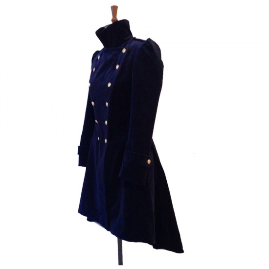 Women Blue Velvet Coat Double Breasted Frock Women Gothic Coat Women Blue Velvet Coat Double Breasted Frock Women Gothic Coat