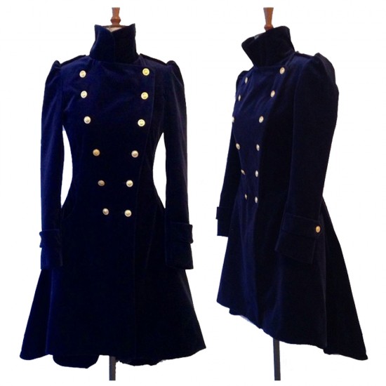 Women Blue Velvet Coat Double Breasted Frock Women Gothic Coat Women Blue Velvet Coat Double Breasted Frock Women Gothic Coat