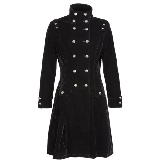 Women Gothic Long Coat Jacket Velvet Steampunk Aristocrat Alternative Fashion Style Velvet Black Coat 