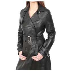 Women Gothic Long Black Leather Coat Full Length Double Breasted Trench Jacket Discount
