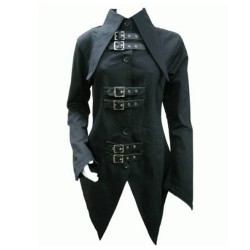 Bondage Women Gothic Coat Buckle Style Tail Jacket 