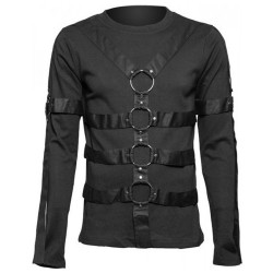 Men Gothic Shirt Full Sleeve Black Shirt Circle on The Sleeve