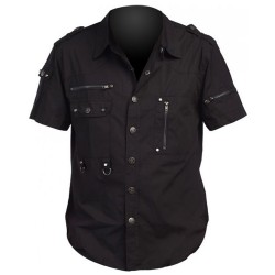 Men Gothic Black Cotton Shirt With Pocket Zip