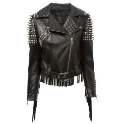 Women Silver Studded Short Body Jacket Handmade Women Gothic Jacket