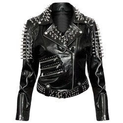 Women Fashion PVC Leather Metal Ladies Jacket 