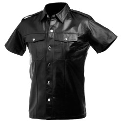 Men Gothic Shirt Black Genuine Leather Jacket Front Button