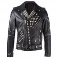 Men Black EMO Motorcycle Studded Leather Fashion Jacket