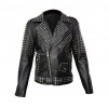 Mens Real Black Leather Spike Jacket Studded Spice Buckle Belt Punk Style Cropped Jacket Mens Real Black Leather Spike Jacket Studded Spice Buckle Belt Punk Style Cropped Jacket