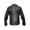 Mens Real Black Leather Spike Jacket Studded Spice Buckle Belt Punk Style Cropped Jacket 