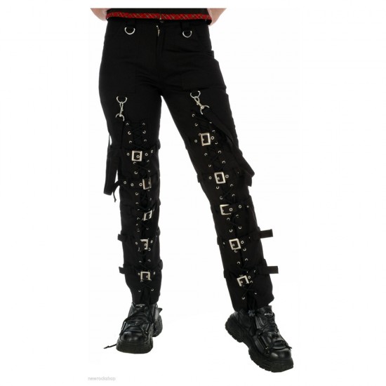 Women Lace-Up Bondage Pants By Gothic Attitude Black Cotton Pant Punk Rock Trousers 