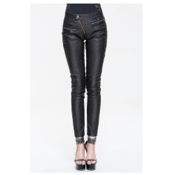 Women Devil Fashion Steam Punk Rock Rivets Pu Leather Pants for Women Black Slim Fit Casual Tight Trousers 