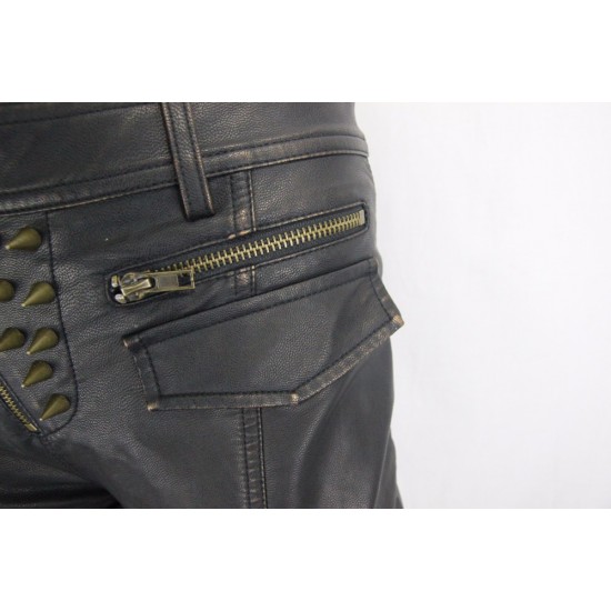 Women Devil Fashion Steam Punk Rock Rivets Pu Leather Pants for Women Black Slim Fit Casual Tight Trousers 