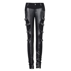 Forwelly Womens Gothic Punk Tight Pants High Waisted Elastic Pants Fashion Ladies Rivet Splice Full-Length Trousers 