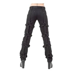 Women Black Bondage Pants Buckles Detachable D-Ring Trouser