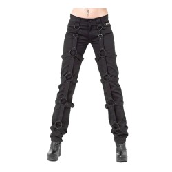 Women Black Bondage Pants Buckles Detachable D-Ring Trouser