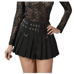 Women Skirt Double Front Buckle Rear Zip Short Fastening Lucy Gothic Mini Skirt 