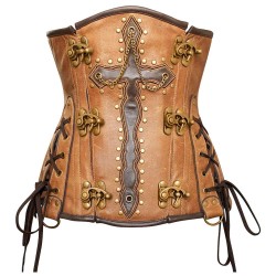 Crossed Design Steampunk Crunch Leather Underbust Custom Made Women Corset 