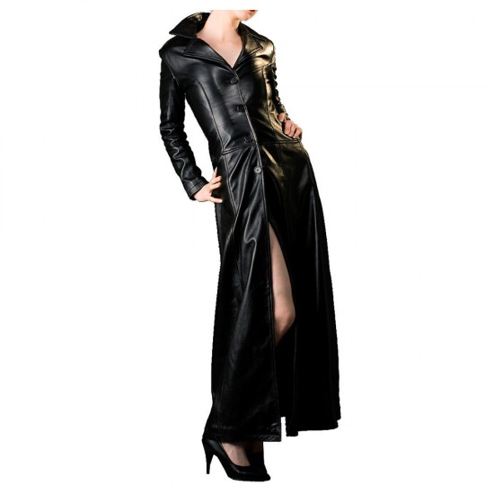 Women Devil Fashion Gothic Long Spliced Faux Leather Winter Killer Overcoat Women Devil Fashion Gothic Long Spliced Faux Leather Winter Killer Overcoat
