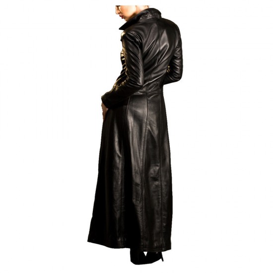 Women Devil Fashion Gothic Long Spliced Faux Leather Winter Killer Overcoat