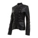 Women Black Military Style Fashion Leather Jacket Blazer Coat