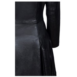 Women Gothic Coat Vampire Black Soft Lamb Leather Full Length Coat
