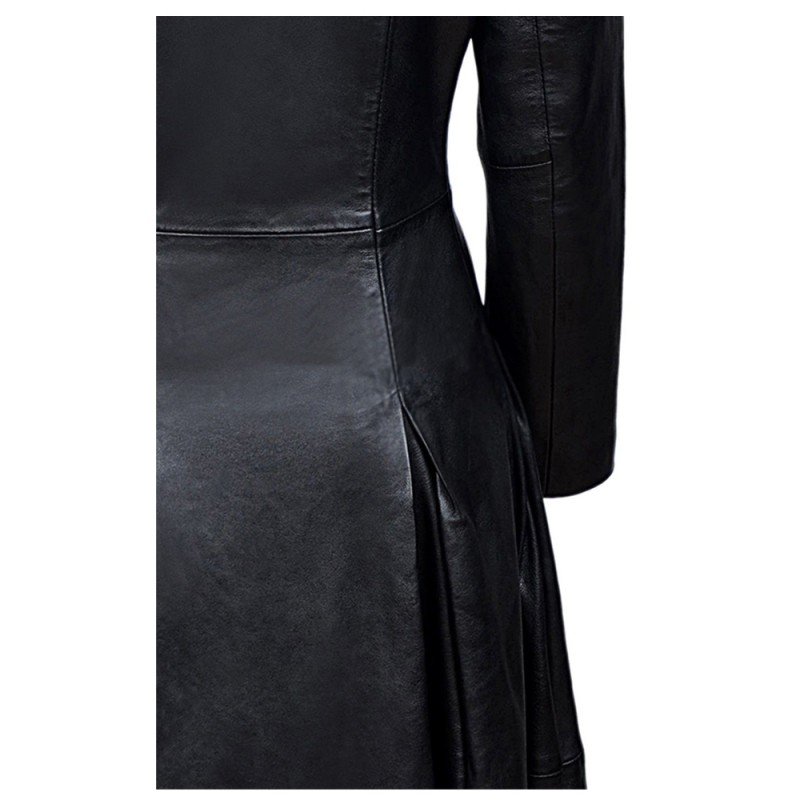 Women Gothic Coat Vampire Black Soft Lamb Leather Full Length Coat