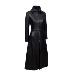 Women Gothic Coat Vampire Black Soft Lamb Leather Full Length Coat