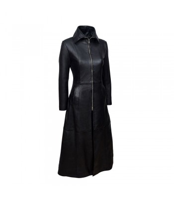 Women Gothic Coat Vampire Black Soft Lamb Leather Full Length Coat