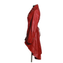 Women Valentine Red Coat Steampunk Leather Coat Military Tail Coat Free Shipping