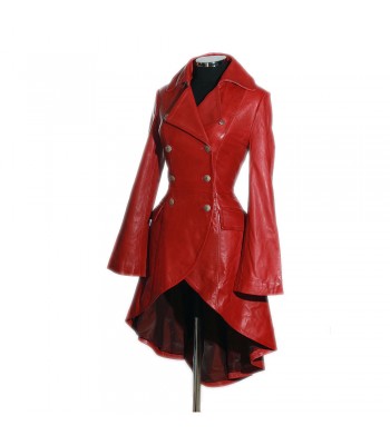 Women Valentine Red Coat Steampunk Leather Coat Military Tail Coat Free Shipping