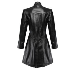 Women Gothic Trench Coat Steampunk Black Coat Sexy Leather Jacket 